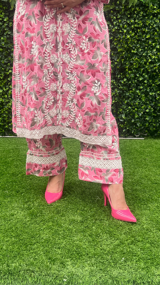 Mulmul Cotton Kurta & Pant Set in Chikankari Handwork