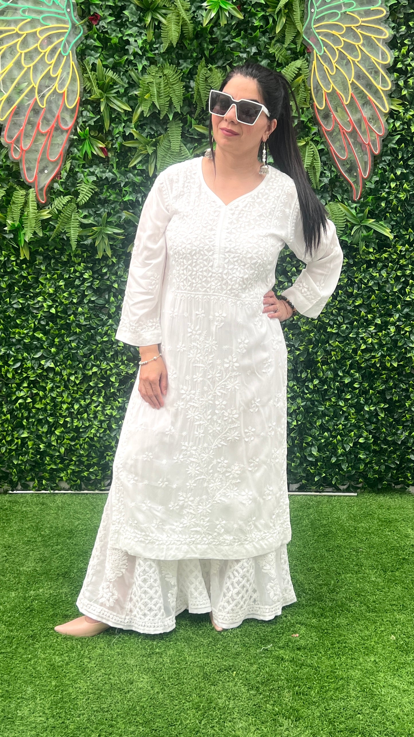 White Modal Kurta Chikankari Handwork