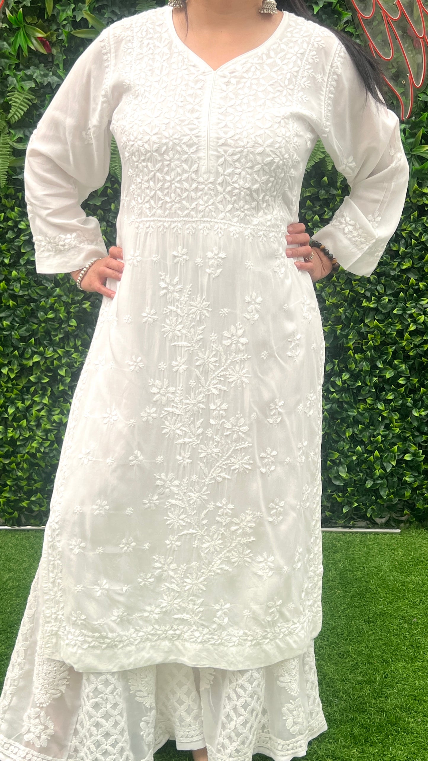 White Modal Kurta Chikankari Handwork