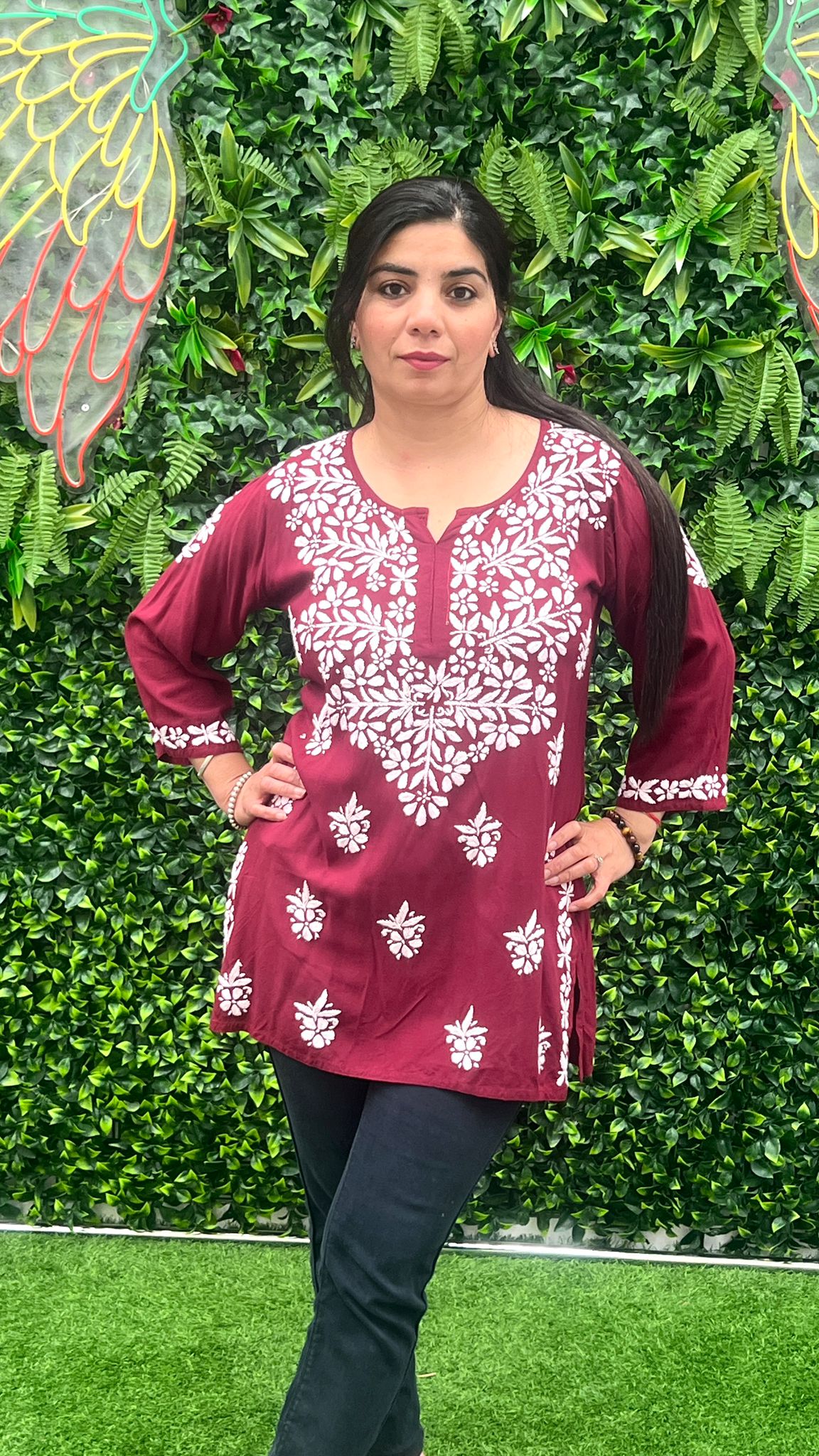 Chikankari Hand Embroidery Short Kurti