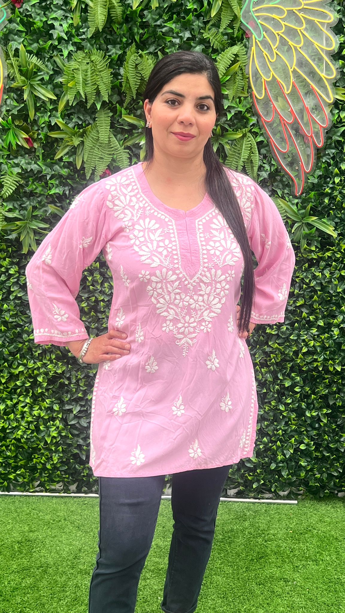 Chikankari Hand Embroidery Short Kurti