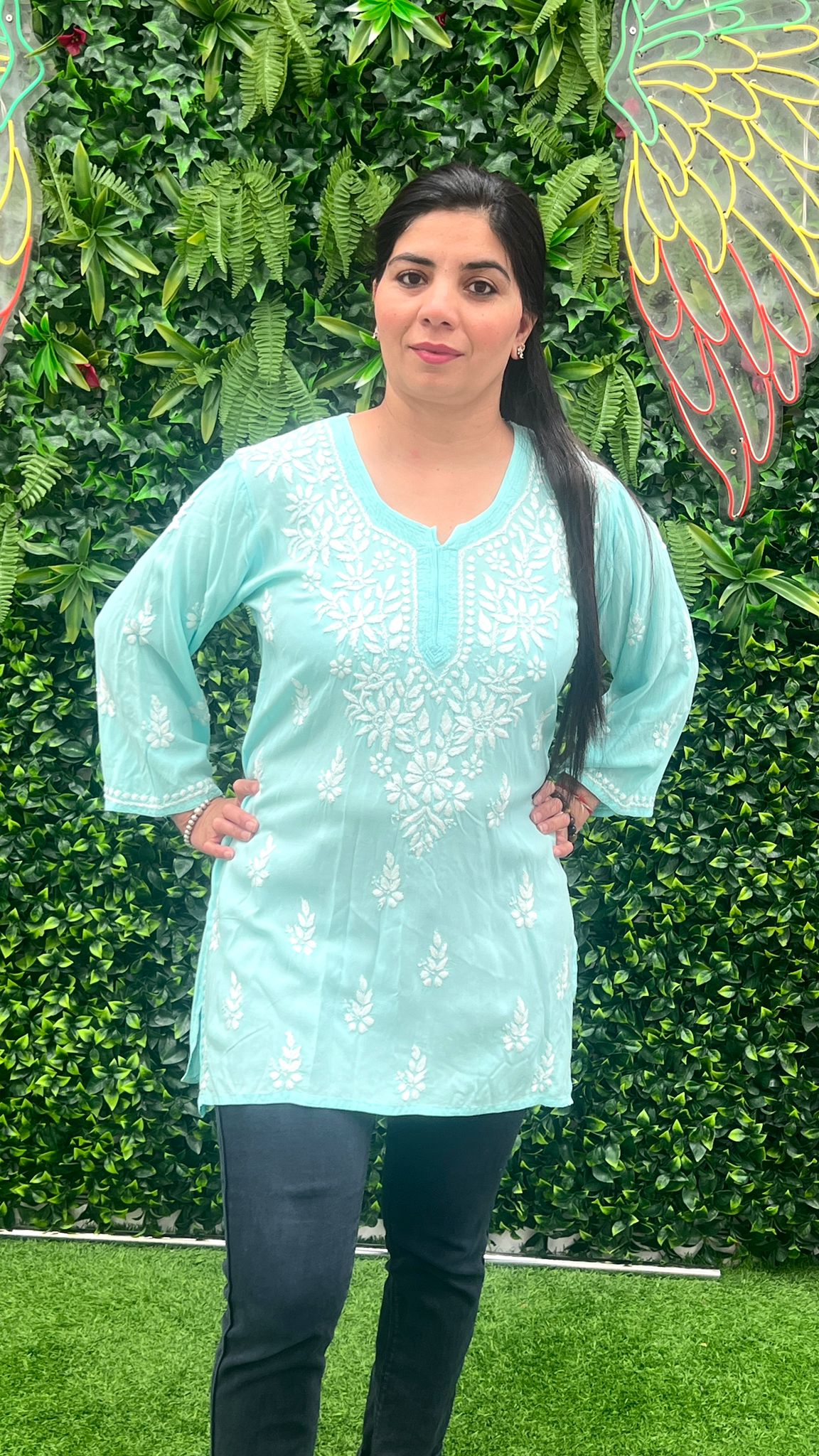 Chikankari Hand Embroidery Short Kurti