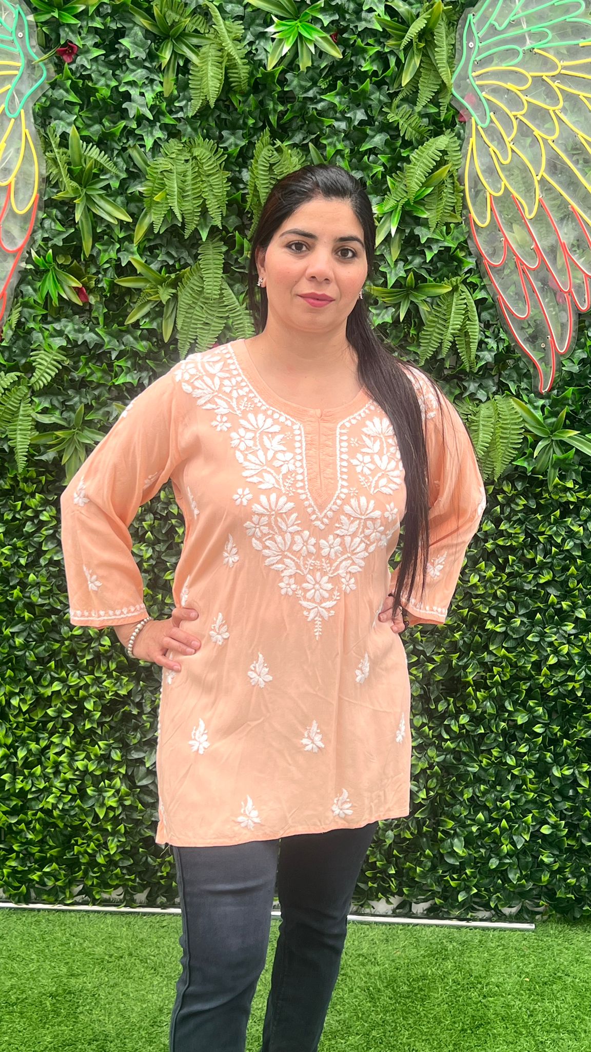 Chikankari Hand Embroidery Short Kurti