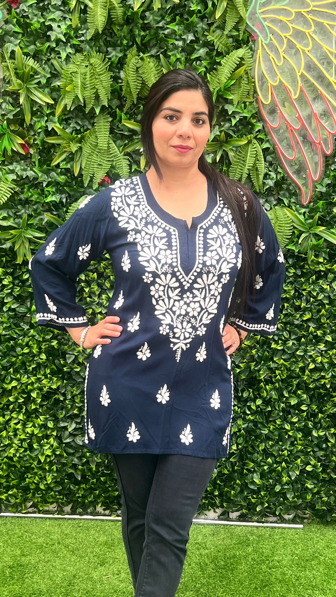 Chikankari Hand Embroidery Short Kurti