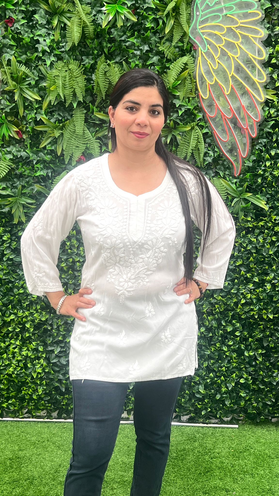 Chikankari Hand Embroidery Short Kurti