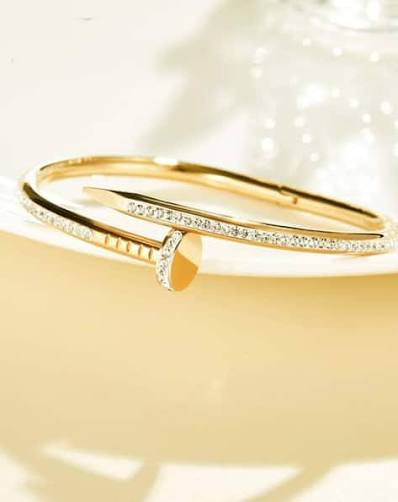 18K Gold Plated Nail Design Bracelet with CZ Stone – Anti Tarnish