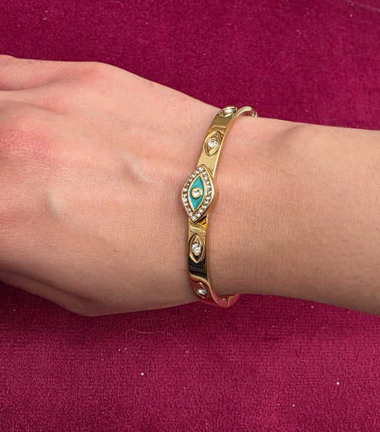Green Evil Eye Cuff Bracelet – 18K Gold Plated, Waterproof & Hypoallergenic