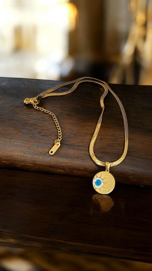 18K Gold-Plated Evil Eye Necklace – Waterproof & Tarnish-Resistant