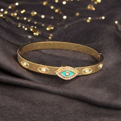 Green Evil Eye Cuff Bracelet – 18K Gold Plated, Waterproof & Hypoallergenic