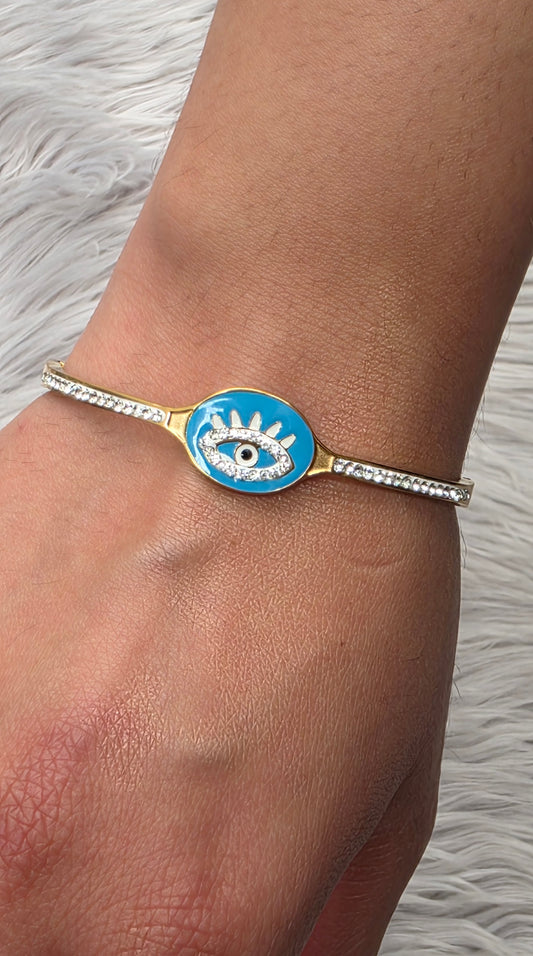 Turquoise Evil Eye Cuff Bracelet – 18K Gold Plated, Waterproof & Hypoallergenic