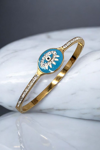 Turquoise Evil Eye Cuff Bracelet – 18K Gold Plated, Waterproof & Hypoallergenic