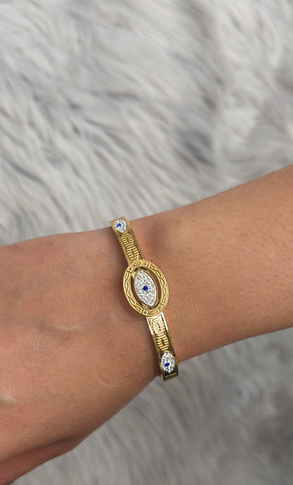 Evil Eye Cuff Bracelet with CZ Stones – 18K Gold Plated, Waterproof & Hypoallergenic
