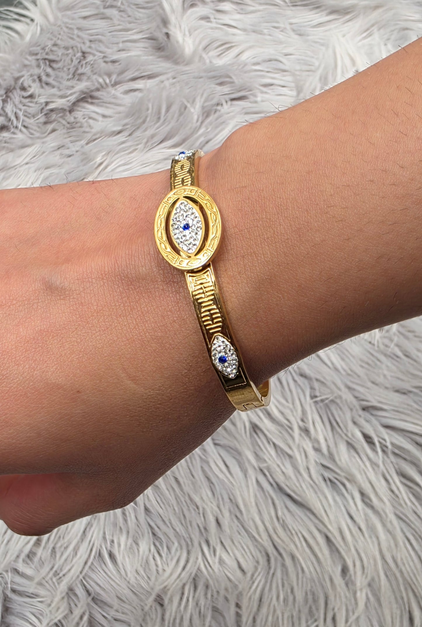 Evil Eye Cuff Bracelet with CZ Stones – 18K Gold Plated, Waterproof & Hypoallergenic
