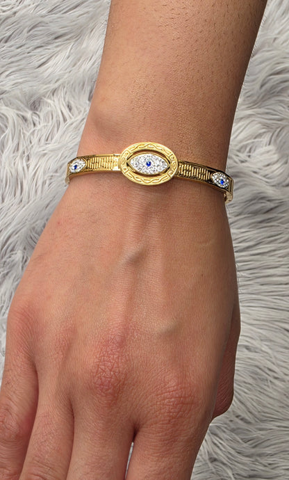 Evil Eye Cuff Bracelet with CZ Stones – 18K Gold Plated, Waterproof & Hypoallergenic