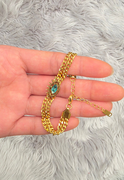 Chain Link Bracelet Blue – 18K Gold Plated, Waterproof &amp; Hypoallergenic