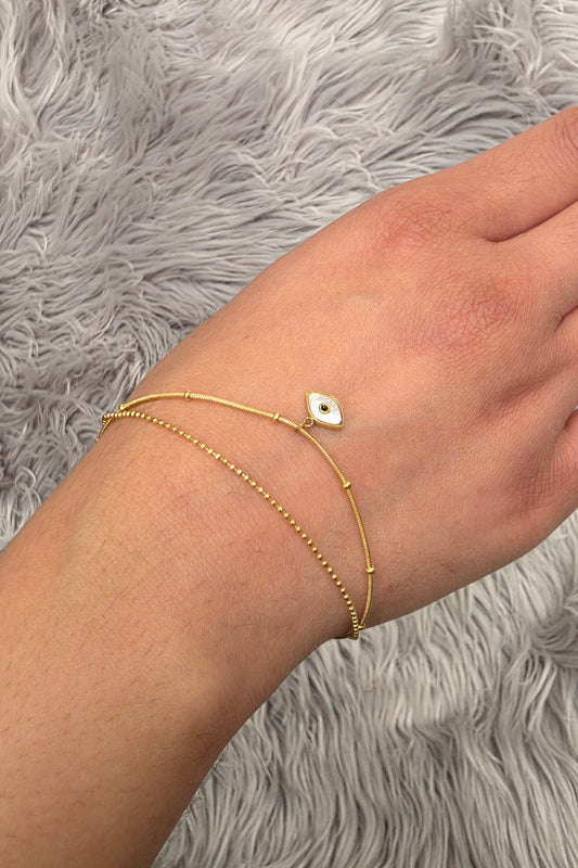 Double Chain Evil Eye Bracelet – 18K Gold Plated, Waterproof & Hypoallergenic