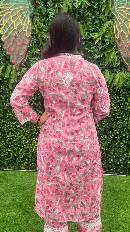 Mulmul Cotton Kurta & Pant Set in Chikankari Handwork
