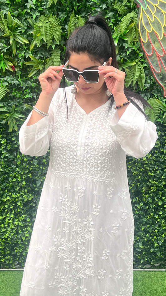 White Modal Kurta Chikankari Handwork