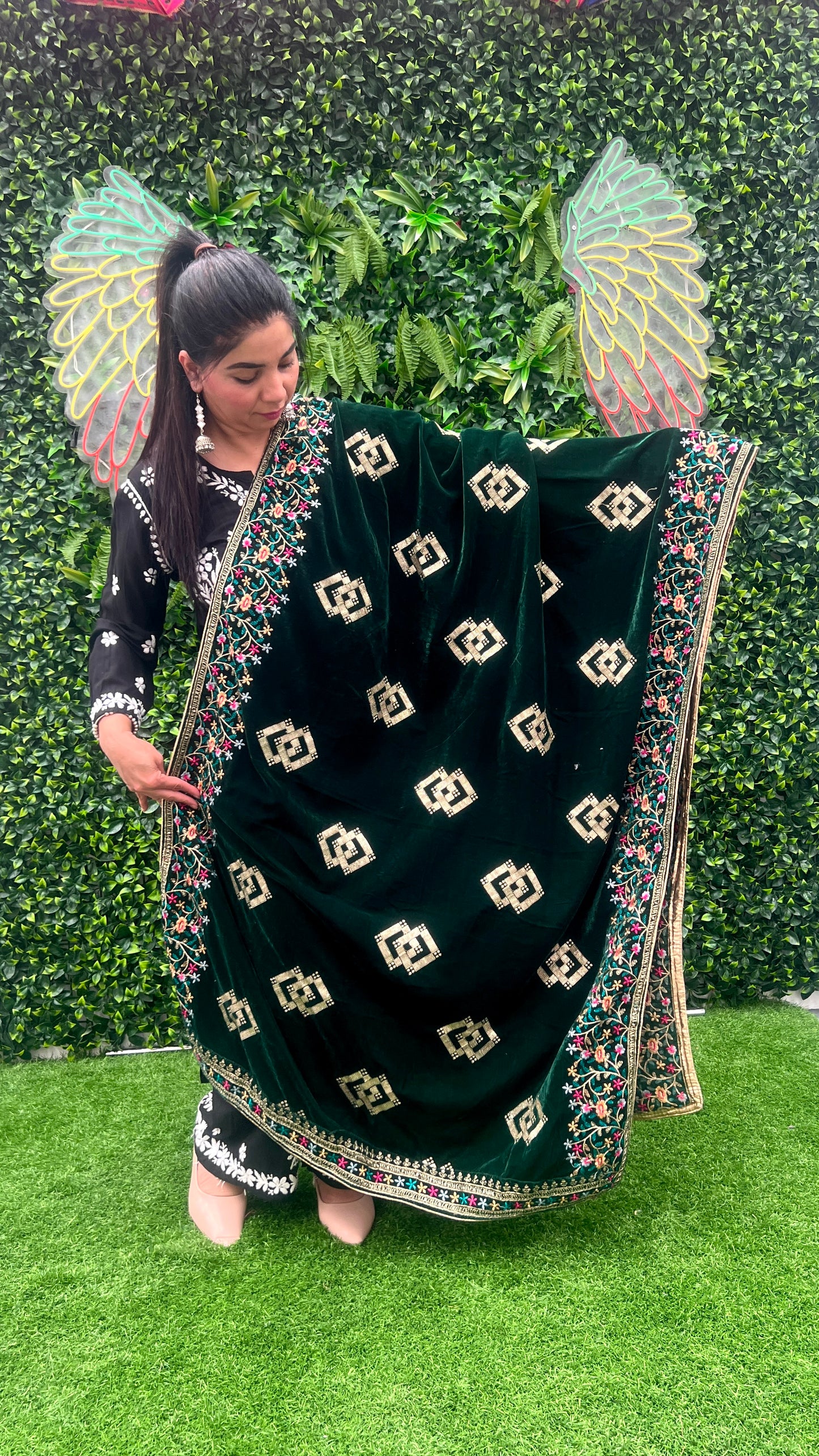 Velvet Shawl with Intricate Colored Embroidery