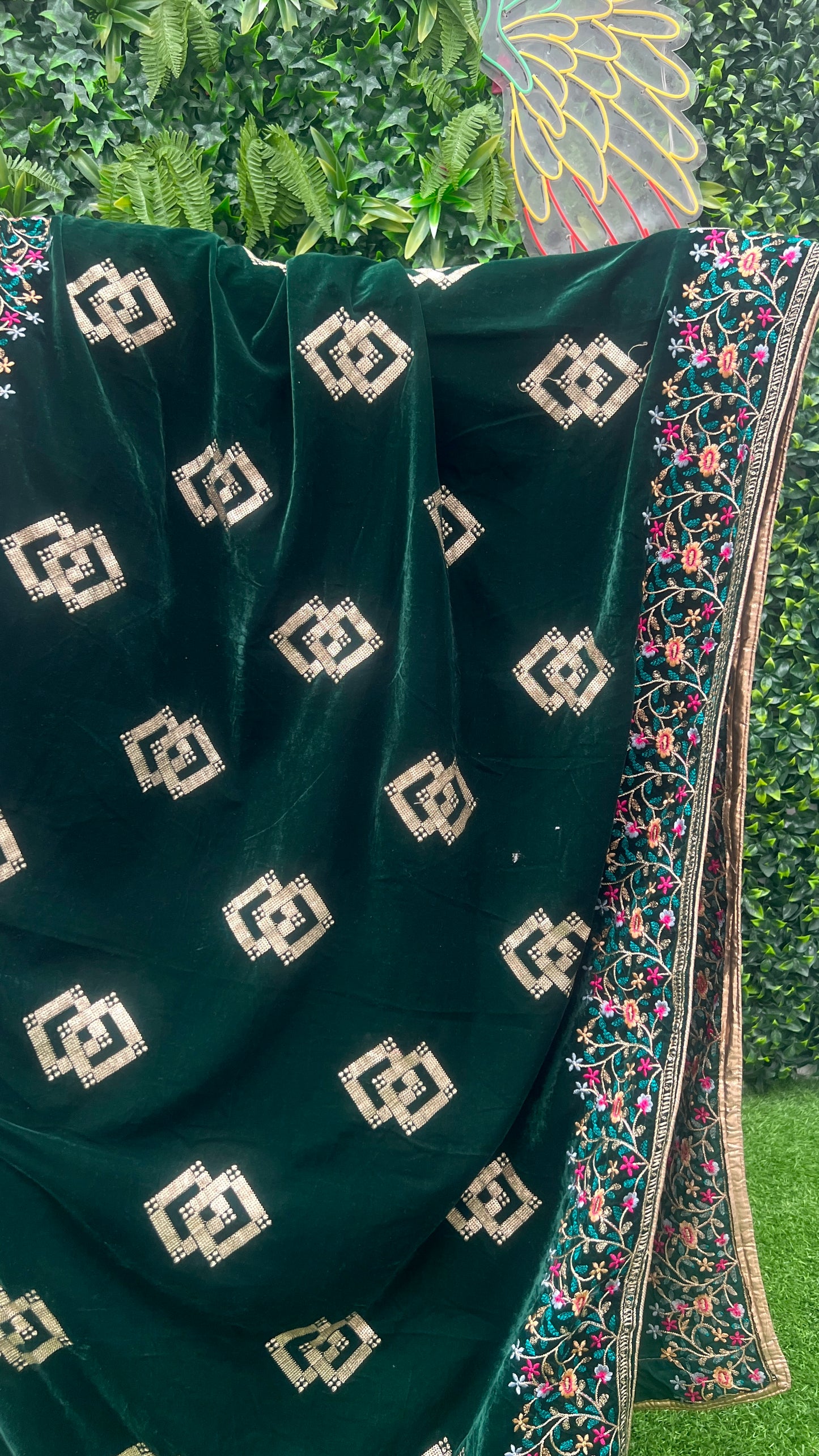 Velvet Shawl with Intricate Colored Embroidery
