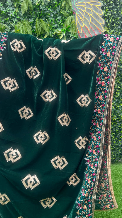 Velvet Shawl with Intricate Colored Embroidery