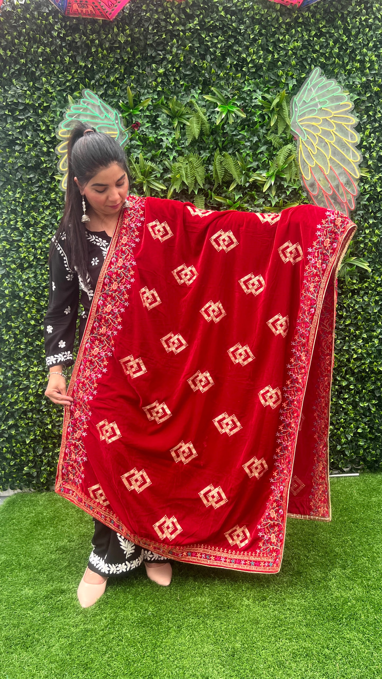 Velvet Shawl with Intricate Colored Embroidery