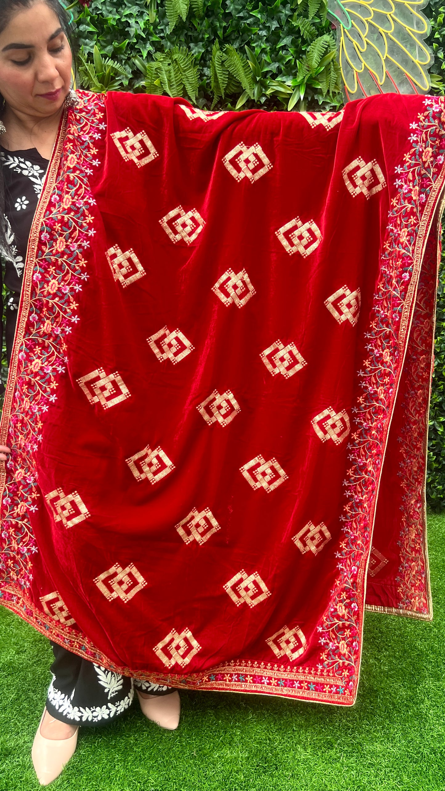Velvet Shawl with Intricate Colored Embroidery