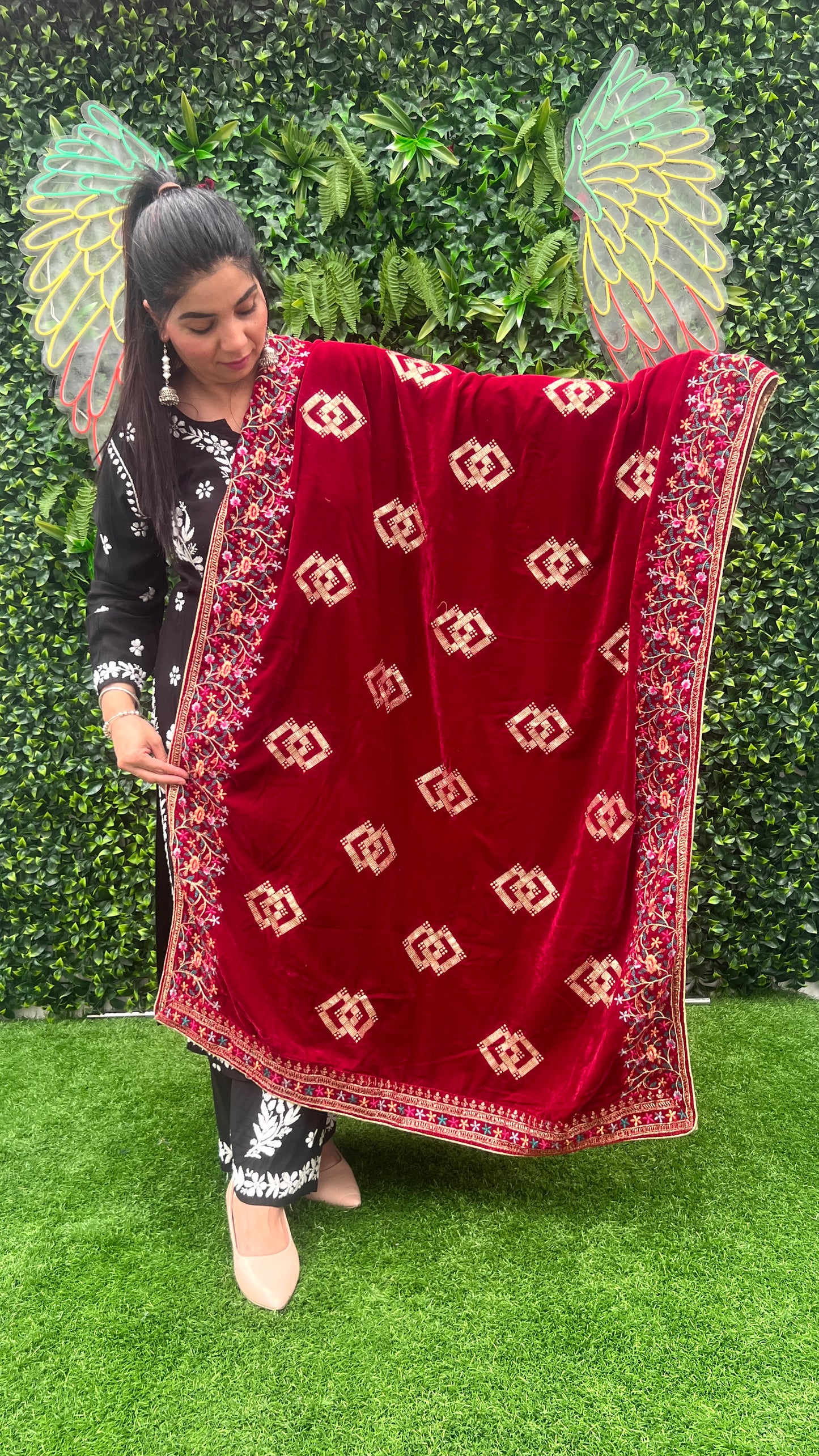 Velvet Shawl with Intricate Colored Embroidery