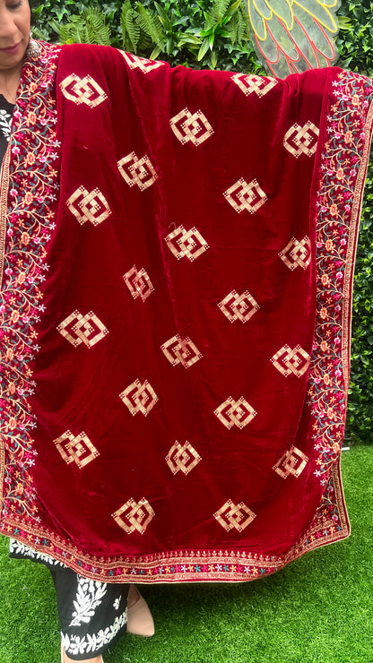 Velvet Shawl with Intricate Colored Embroidery