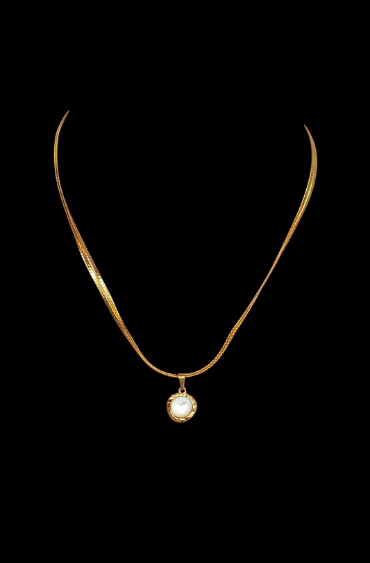 18K Gold Plated Double Chain with Pearl Hanging