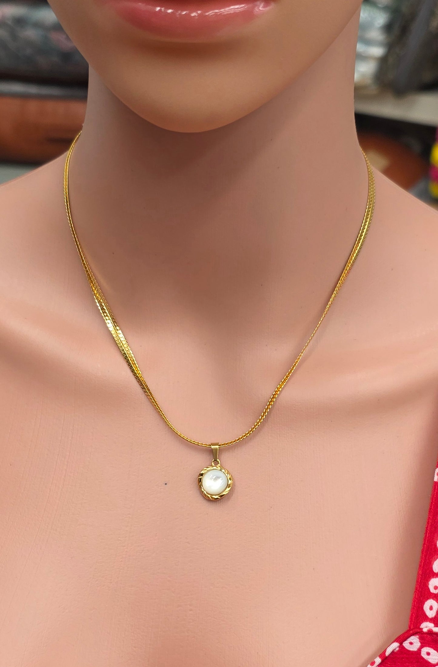 18K Gold Plated Double Chain with Pearl Hanging