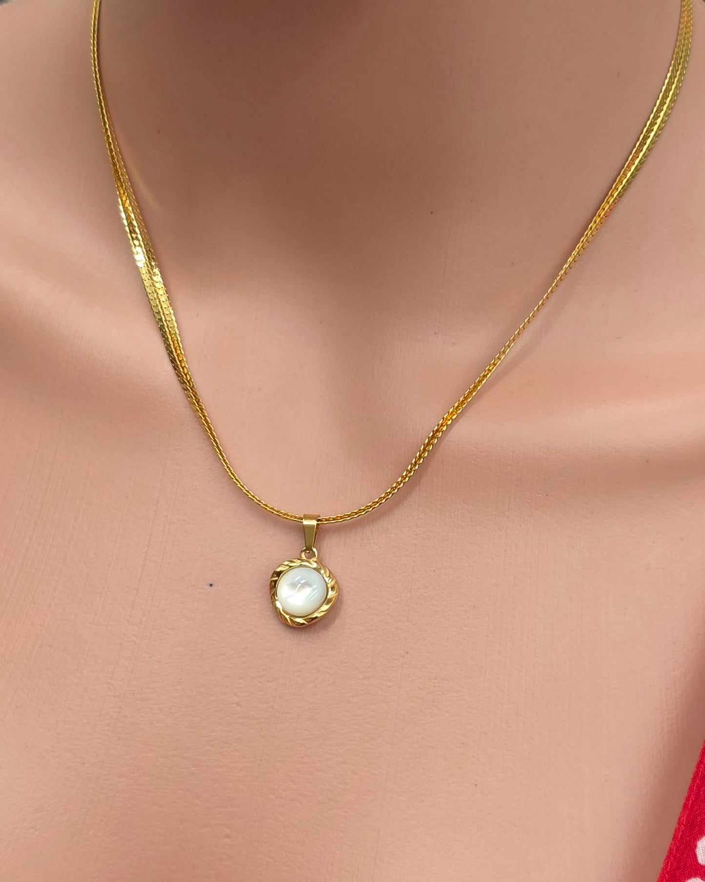 18K Gold Plated Double Chain with Pearl Hanging