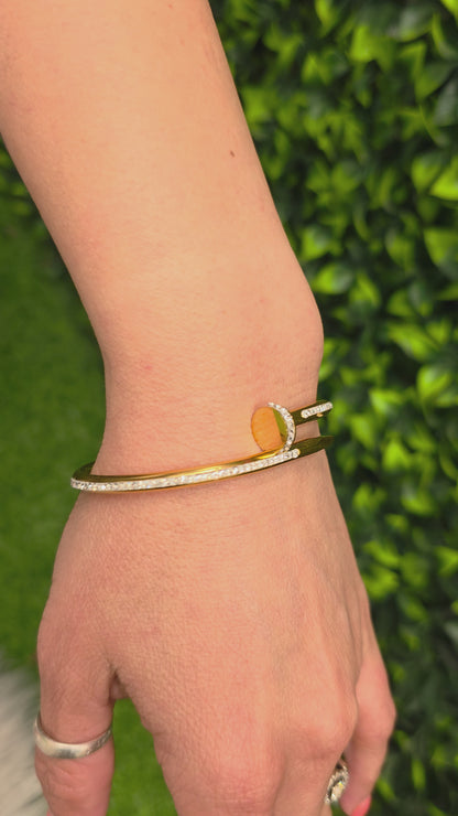 18K Gold Plated Nail Design Bracelet with CZ Stone – Anti Tarnish